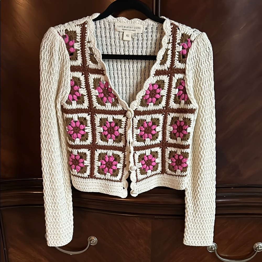 Cream and Brown Floral Women's Sweater